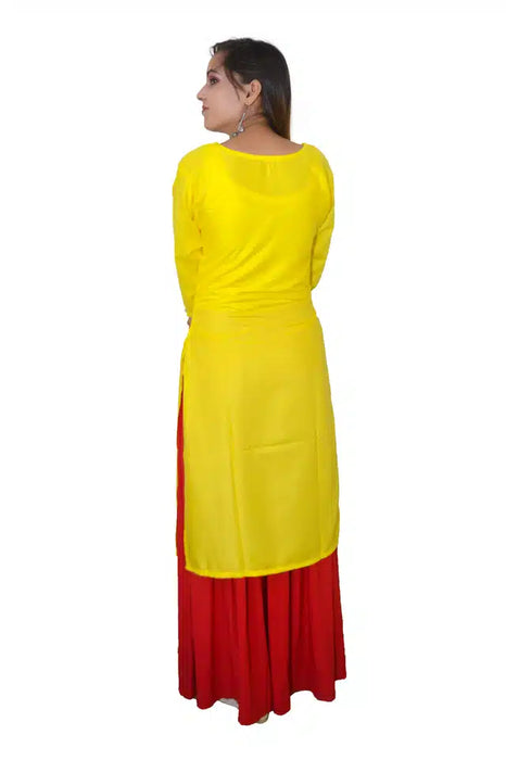 Viscose Rayon Embroidered Kurti for Women (Yellow, S)